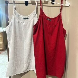Women's Red and White Tank Tops